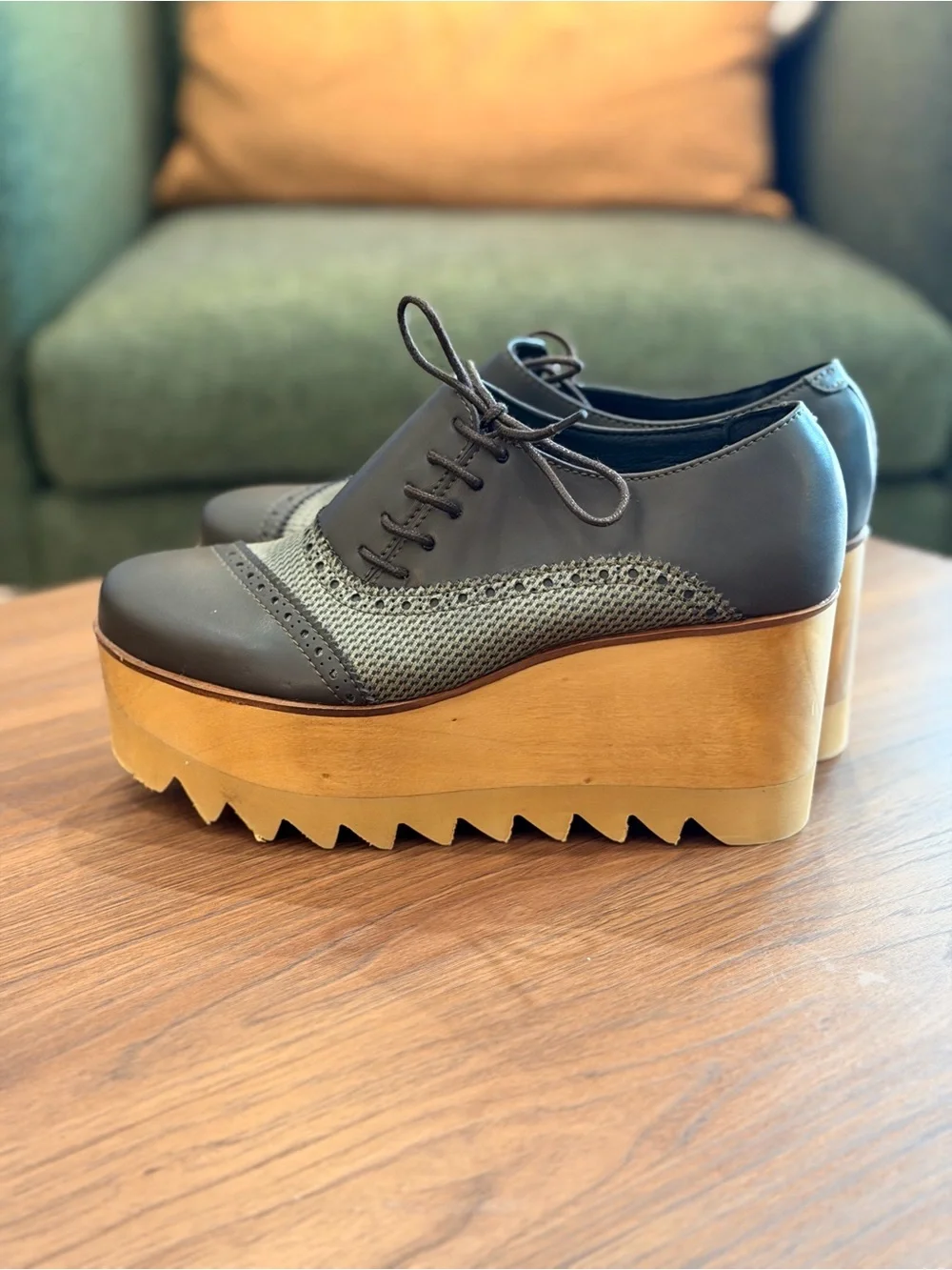 NEW sz7 Marita Moreno Dali Derby Brown Platform Wedge Shoes Wooden Base Academia